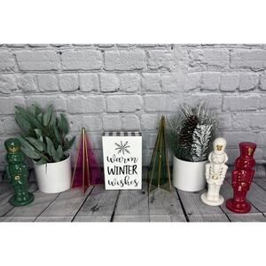 Winter Holiday Nutcracker Glass Plant Red & Green Christmas Décor 8 Piece Lot